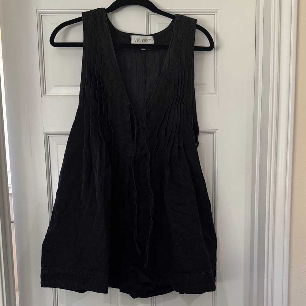 Black Sleeveless V-Neck Denim Romper